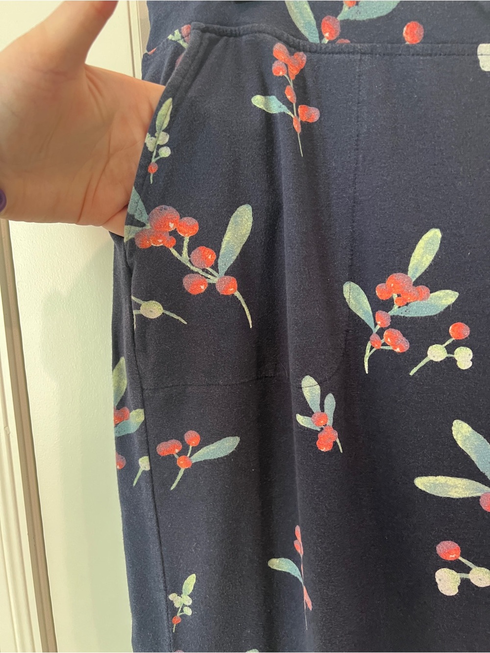 Soma Navy Christmas Berry Pajama Set with Red Piping - Picture 3 of 4